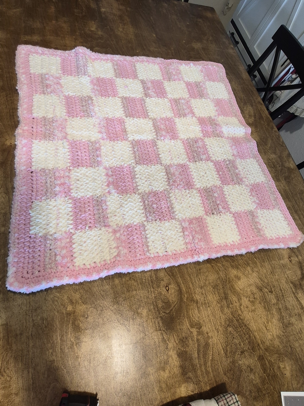 Handmade Pink and Cream Checkerboard Crochet Baby Blanket
